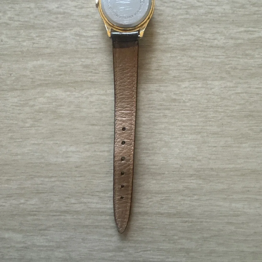 Vintage Disney Lorus 1990's Mickey Mouse Hands Watch Gold Tone Case Leather Band